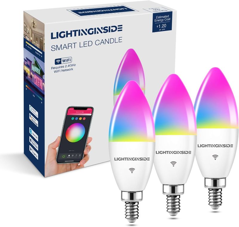 Photo 1 of  E12 Smart Bulbs 60W Equivalent, 6W 500LM, Candelabra LED Bulbs Work with Alexa and Google Assistant, 2700-6500K+RGB, WiFi Smart Light Bulbs No Hub Required, Timer, 2.4GHz WiFi Only, ETL Listed, 3PCS
