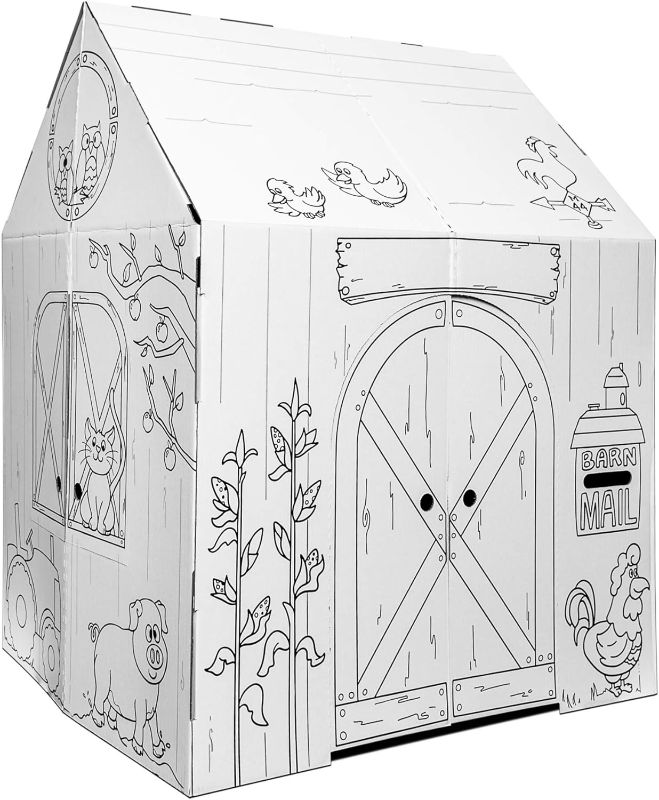 Photo 1 of Easy Playhouse Barn - Kids Art & Craft for Indoor & Outdoor Fun, Color Favorite Farm Animals – Decorate & Personalize The Cardboard Fort, 32" X 26. 5" X 40. 5" - Made in USA, Age 3+
