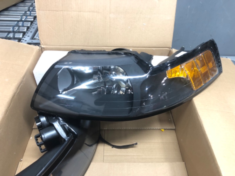 Photo 3 of AS AUTOLIGHTS 1999-2004 Ford Mustang Headlight Assembly Replacement for 1999-2004 Ford Mustang with Black Housing Amber Reflector Clear Lens Driver and Passenger Side