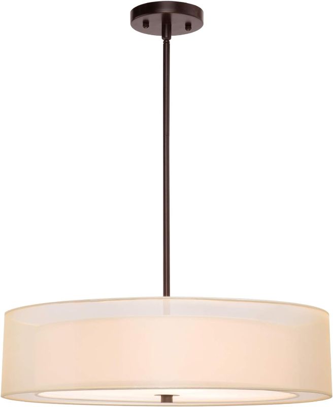 Photo 1 of *MINOR DENTS IN SHADE*
CO-Z 3 Light Double Drum Pendant Light, 20" Antique Bronze 