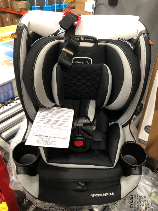 Photo 2 of Evenflo Revolve360 Slim 2-in-1 Rotational Car Seat with Quick Clean Cover (Salem Black) Revolve Slim Quick Clean Cover Salem Black