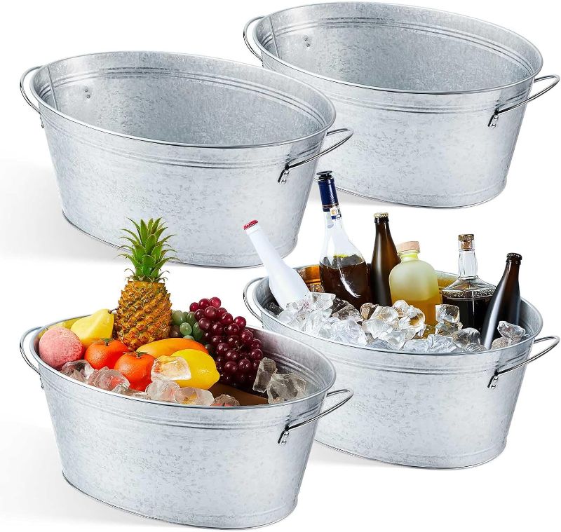 Photo 1 of 4 pack 6.3 Gallons galvanized Oval Beverage tub rustic farmhouse decor ice bucket metal drink cooler  