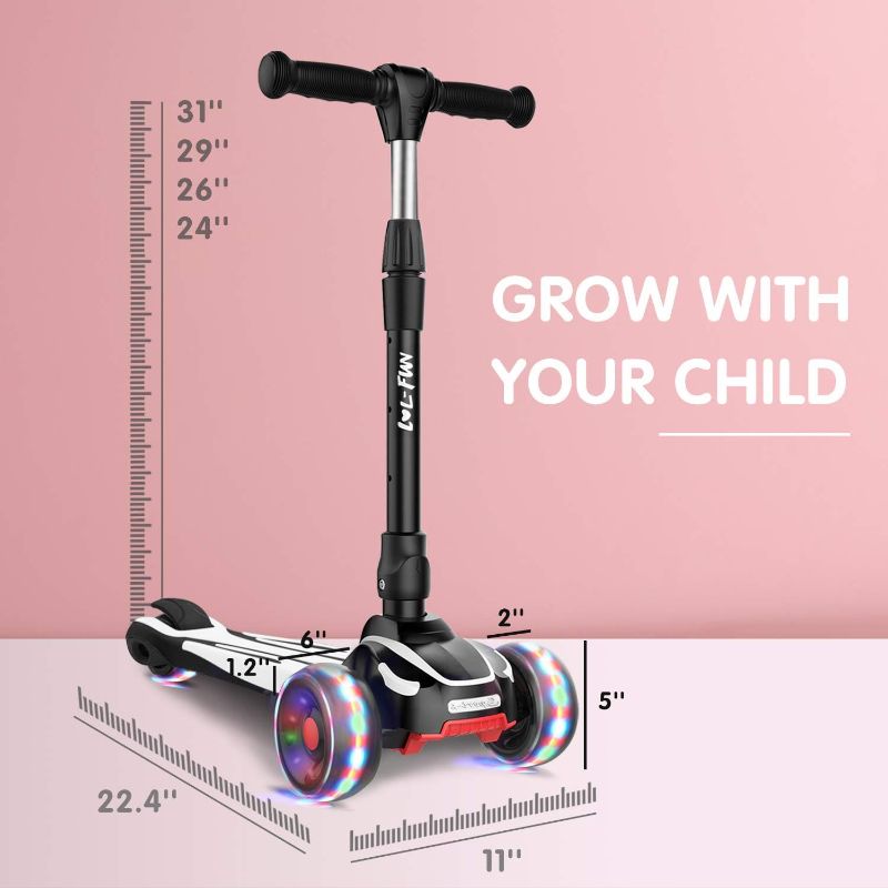 Photo 2 of (PARTS ONLY/ NO REFUNDS) LOL-FUN Toddler Scooter for Kids Ages 3-12 Years Old Boy Girl with 3 Wheel LED Lights, Extra-Wide Childrens Foldable Kick Scooter Kids Ages 3-5 with 4 Adjustable Height and Lean-to-Steer
