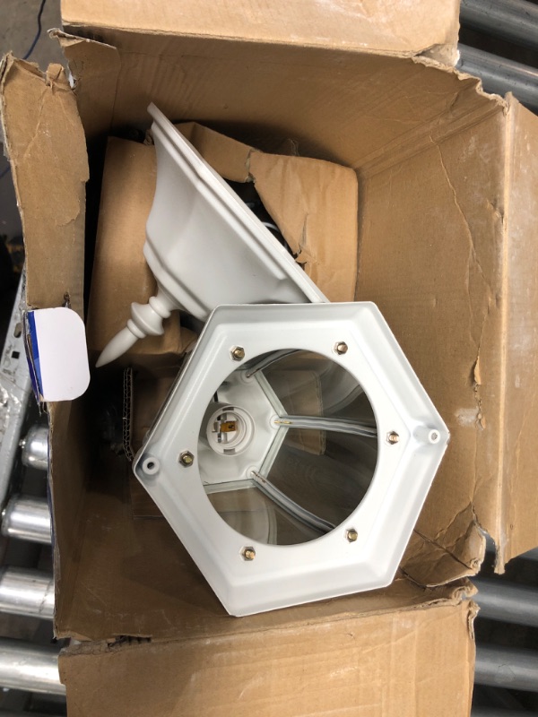 Photo 1 of 180 Degree White Alexandria Wall Lantern Sconce with Curved Beveled Glass