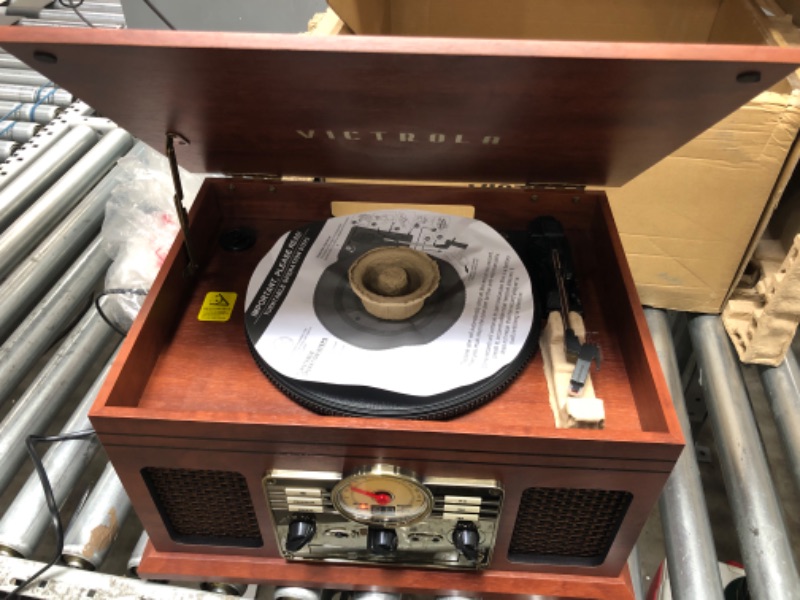 Photo 3 of Victrola Nostalgic 6-in-1 Bluetooth Record Player & Multimedia Center with Built-in Speakers - 3-Speed Turntable, CD & Cassette Player, FM Radio | Wireless Music Streaming | Mahogany Mahogany Entertainment CenterB00NQL8Z16
