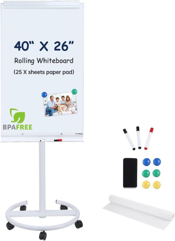 Photo 1 of  OFFICE Mobile Standing Whiteboard - 40 x 26 Inches Dry Erase Magnetic White Board with Stand Flipchart Easel Height Adjustable
