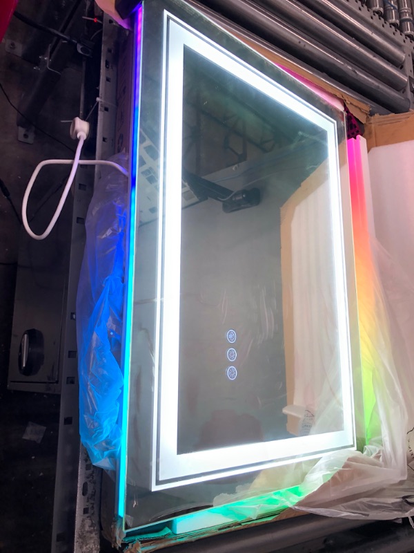 Photo 2 of (see notes) 20x28 inch LED Bathroom Mirror with Lights Backlit RGB Color Changing Lighted Mirror for Bathroom Wall Dimmable Anti-Fog Led Mirror (RGB Multicolor Backlit + Adjustable Front-Lighted) 28"x20"