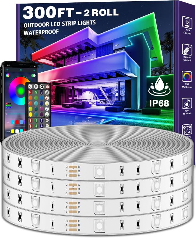 Photo 1 of 300ft Outdoor LED Strip Lights Waterproof With self-adhesive back,IP68 Outside Led Lights Strips Waterproof with Bluetooth App Remote,Music Sync RGB Exterior Led Rope Lights,for Balcony,Deck,Roof,Pool