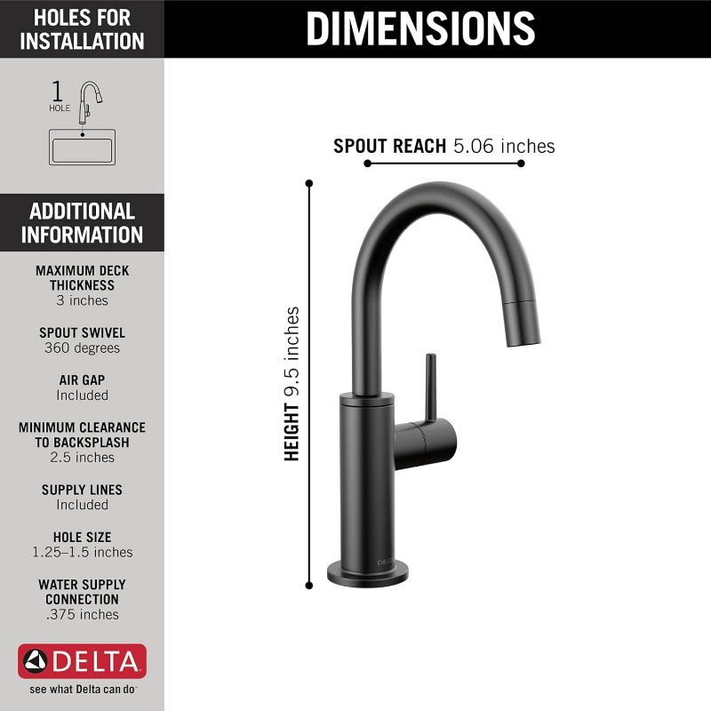 Photo 3 of (READ FULL POST) DELTA FAUCET 1930-BL-DST Contemporary Beverage Faucet, Matte Black