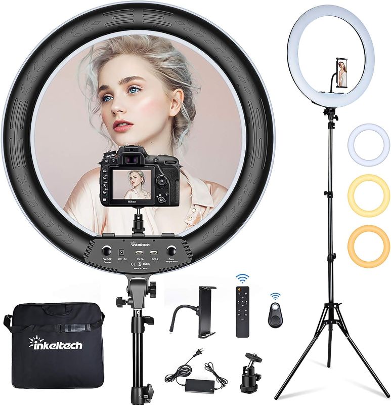 Photo 1 of Inkeltech 21inch Ring Light with Tripod and Phone Holder, 3000K-6000K Dimmable Bi-Color LED Light Ring for Makeup, Selfie, Vlog, YouTube Video, Camera - Control with Remote Bi-Color 21-inch