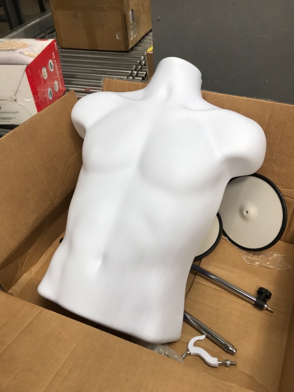 Photo 2 of 2-Pack Male Mannequin Torso, Dress Form Hollow Back Body Tshirt Display, w/Stand for Counter by EZ-Mannequins for Craft Shows, Photos or Design, Easy to Assemble and Store, S-M Clothing Sizes, White.