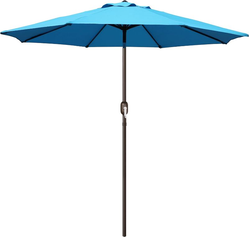 Photo 1 of 
Blissun 9' Outdoor Aluminum Patio Umbrella, Market Striped Umbrella with Push Button Tilt and Crank (Light Blue)