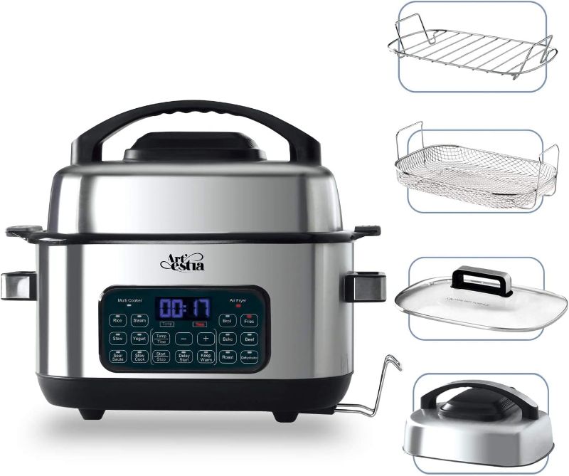 Photo 1 of Artestia 12-in-1 Multi Cooker with Air Fry, Sous Vide, Rice, Sauté, Slow Cook, Steam, Roast, & Grill - Removable 6.5 QT Cooking Bowl, 12 Pre-Set Programs, Stainless Steel
