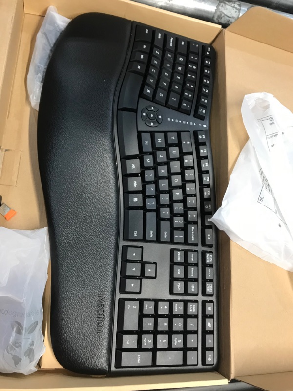 Photo 2 of MEETION Ergonomic Wireless Keyboard and Mouse, Ergo Keyboard with Vertical Mouse, Split Keyboard with Cushioned Wrist, Palm Rest, Natural Typing, Rechargeable, Full Size, Windows/Mac/Computer/Laptop