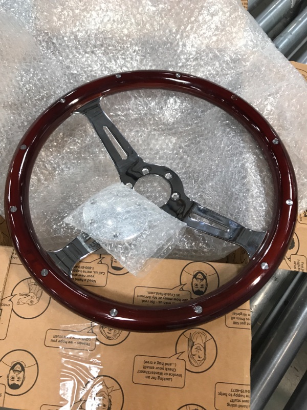 Photo 2 of Top10 Racing 380mm 15" Inch Classic Nostalgia Style Wood Grain Steering Wheel Slotted 3 Spoke Steering Wheel Riveted Light Wood Grip (15' steering wheel) Rivet steering wheel