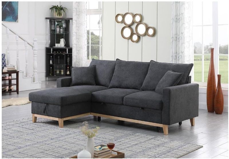 Photo 1 of ***BOX 2 OF 3 ONLY***Lilola Home Woven Reversible Sleeper Sectional Sofa with Storage Chaise, Dark Gray
