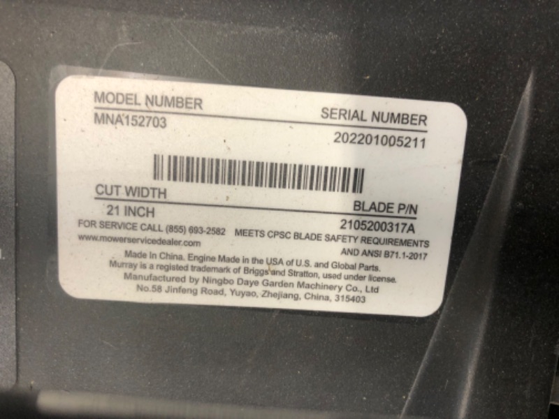 Photo 3 of ***NOT FUNCTIONAL - FOR PARTS ONLY - NONREFUNDABLE - SEE COMMENTS***
21 in. 140 cc Murray Walk Behind Gas Push Lawn Mower with Height Adjustment