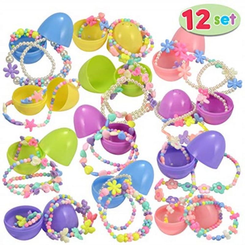 Photo 1 of Joyin 12 Pre-filled Easter Eggs with 12 Different Designs of Necklaces and 12 Bracelets Girls Jewelry Set Easter Basket Stuffer Prefilled Easter Egg f
