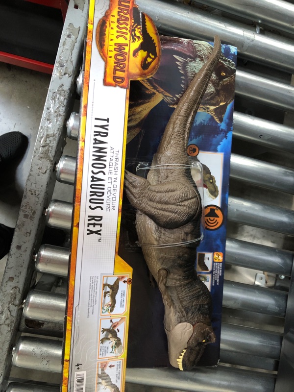 Photo 2 of ?Jurassic World Dominion Dinosaur T Rex Toy, Thrash ‘N Devour Tyrannosaurus Rex Action Figure with Sound and Motion???? Frustration Free Packaging