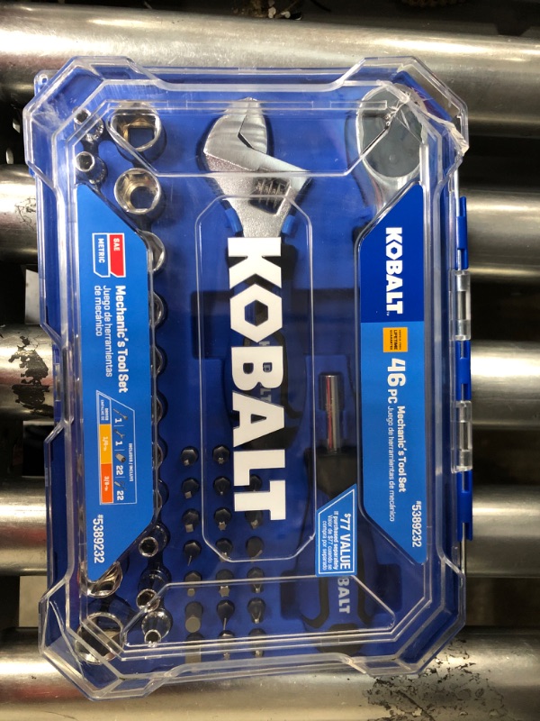 Photo 2 of **NOTES** Kobalt 46-Piece Standard (SAE) and Metric Polished Chrome Mechanics Tool Set with Hard Case
