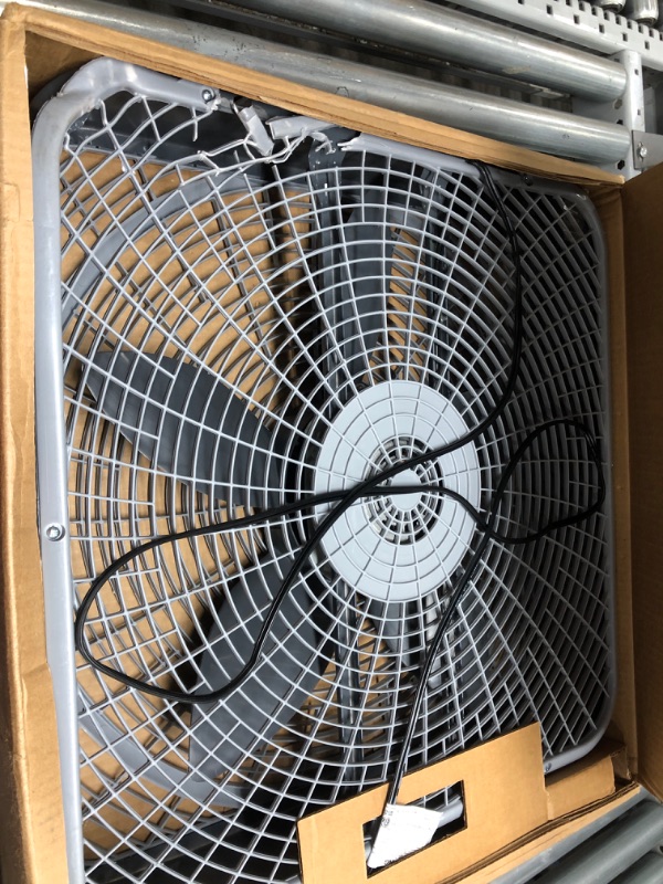 Photo 1 of 20 in. 3 Speeds Box Fan in Gray with Weather-Shield Design for Window Use, Energy Efficent, Carry Handle
