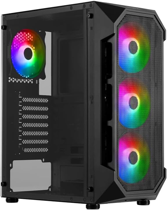 Photo 1 of GAMDIAS ATX Mid Tower Gaming Computer PC Case with Side Tempered Glass, 4X 120mm ARGB Case Fans and Sync with 5V RGB Motherboard