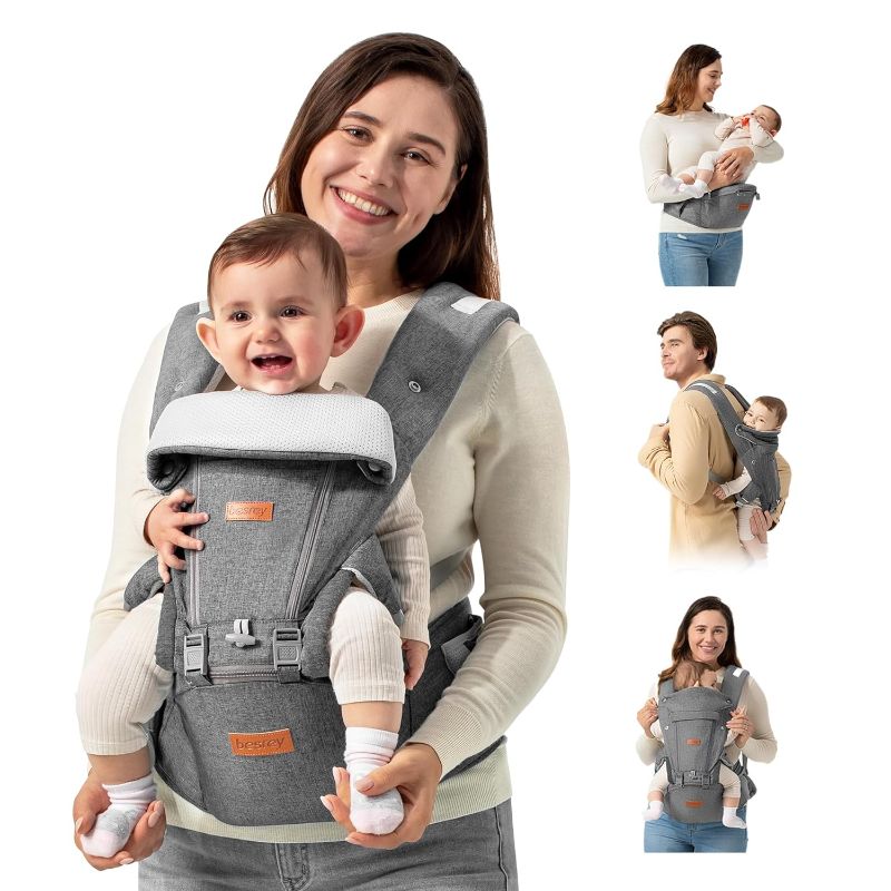 Photo 1 of besrey Baby Carrier with Hip Seat Newborn to Toddler, Infant Carrier, Kangaroo Carrier, Baby Body Holder with Back Support, Front Facing Chest Carriers for Men,Backpack Carrier Plus Size Mom Dad