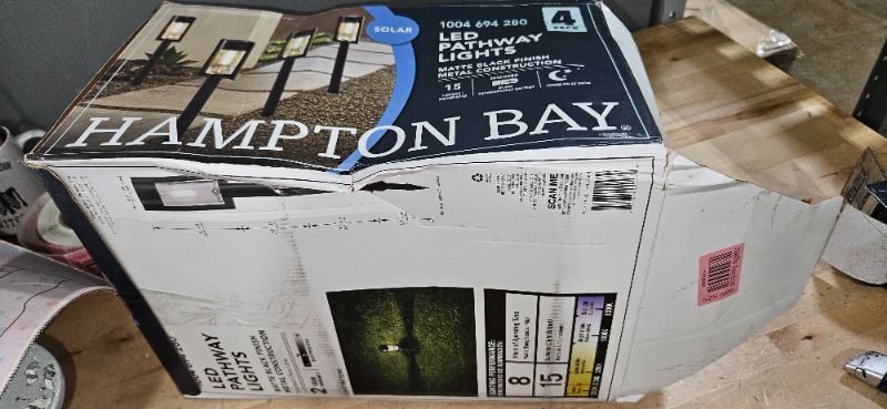 Photo 1 of Solar Black LED 15 Lumens Modern Bollard Path Light Set with Classic Bulb (4-Pack)