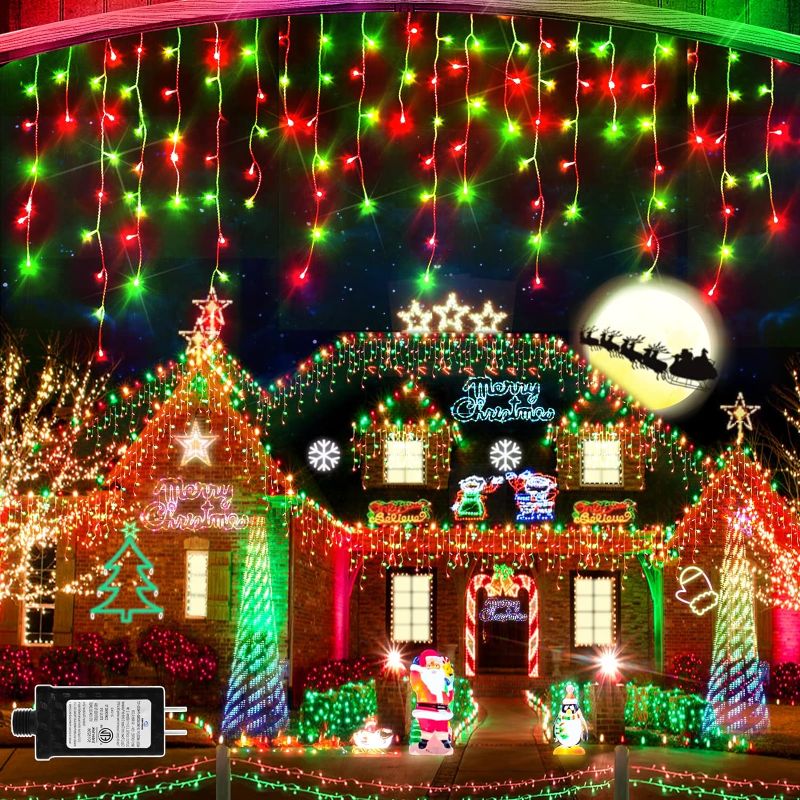 Photo 1 of 131ft Christmas Lights Outdoor Decorations 1280 LED Super Long Xmas Curtain Fairy String Lights with Clear Wire 8 Mode Waterproof Memory Timer for Outside Holiday Wedding Party Decor-Red and Green
