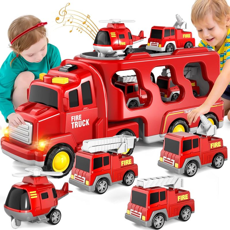 Photo 1 of Bennol Toddler Trucks Toys for Boys Age 1-3 3-5, 5 in 1 Fire Car Truck for Girls 1 2 3 4 5 6 Years Old, Christmas Birthday Gift Car Sets with Light Sound
