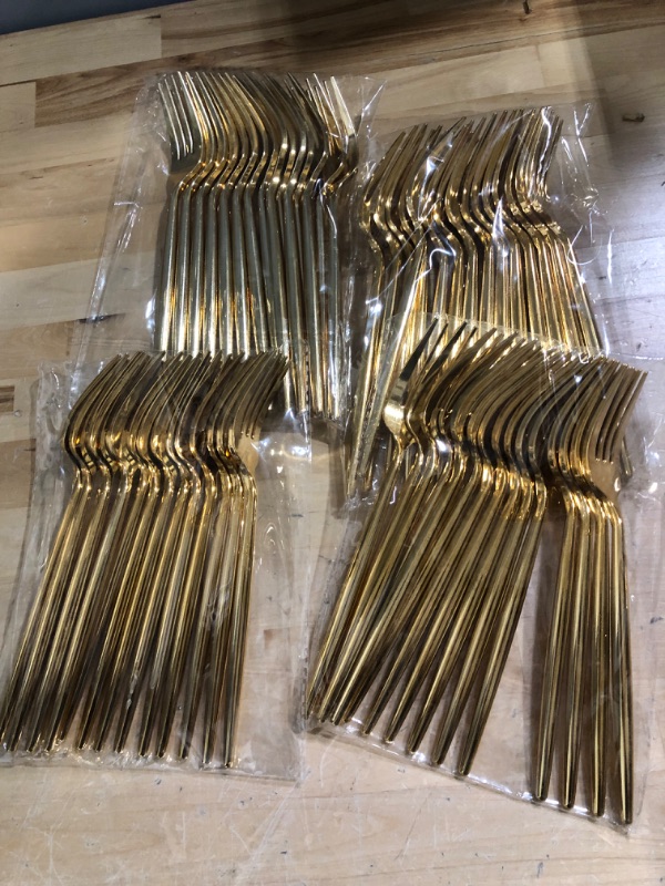 Photo 1 of 4 pack gold plastic forks 