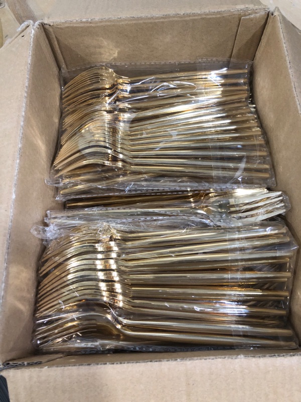 Photo 2 of  Gold Plastic Forks, Disposable Heavy Duty Plastic Forks, Heavyweight Plastic Forks, Gold Plastic Silverware Perfect For Parties?Weddings and Other Daily Events Gold Forks