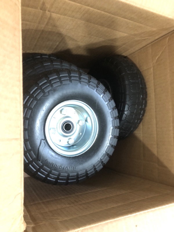 Photo 2 of (4-Pack) AR-PRO 10-Inch Solid Rubber Tires and Wheels - Replacement 4.10/3.50-4” Tires and Wheels with 5/8” Axle Bore Hole, 2.2” Offset Hub, and Double Sealed Bearings - Perfect for Gorilla Carts 4 Sliver