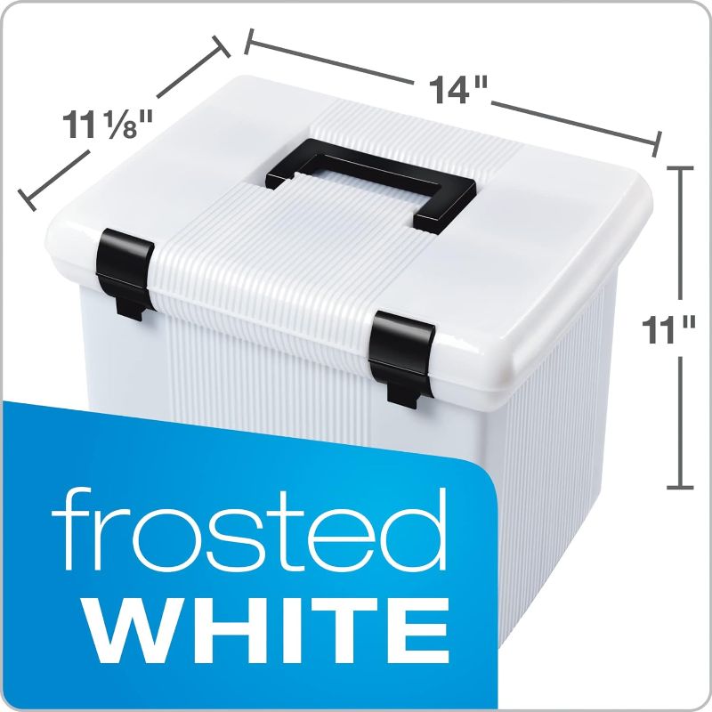 Photo 1 of (MINOR DAMAGE) Pendaflex Portable File Box, Frosted White, Hinged Lid with Double Latch Closure, 3 Black Letter Size Hanging Folders Included (41745AMZ)
