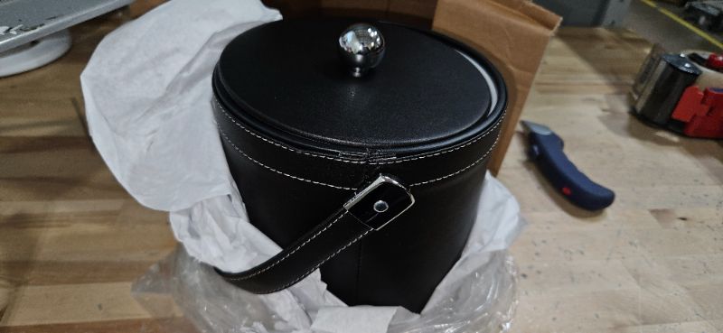 Photo 2 of 3 Qt. Stitched Black Ice Bucket with Stitched Handle