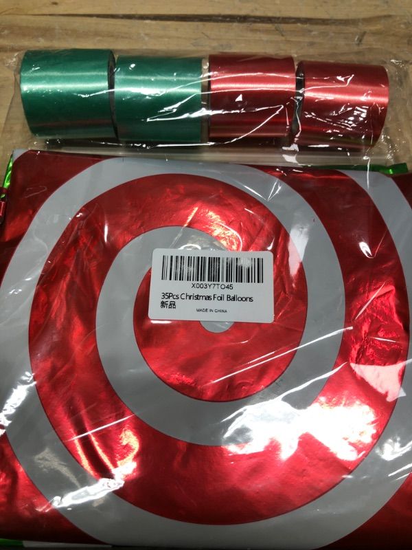 Photo 2 of 36 Pcs Christmas Candy Balloons Kit, Large Cane Swirl Candy Foil Balloons with 2 Pcs Ribbons, Red Green Mylar Sweet Candies Theme Balloons for Christmas Birthday and Candies Theme Party Decorations