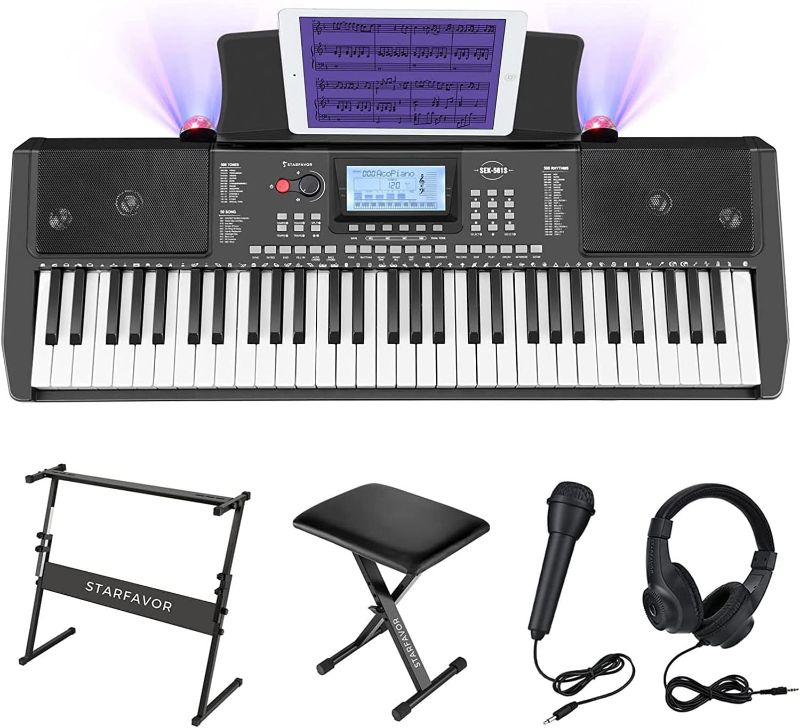 Photo 1 of 
Starfavor 61 Key Electronic Keyboard Piano with LCD Display, Portable Electric Music Piano for Beginners Professions, include Z-style Stand, Bench,...
Color:SEK561