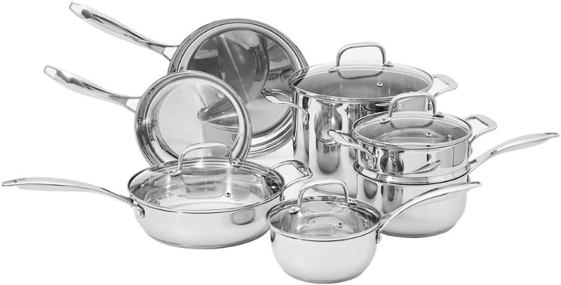Photo 1 of 
Amazon Basics Stainless Steel 11-Piece Cookware Set, Pots and Pans, Silver
Size:11-Piece Set