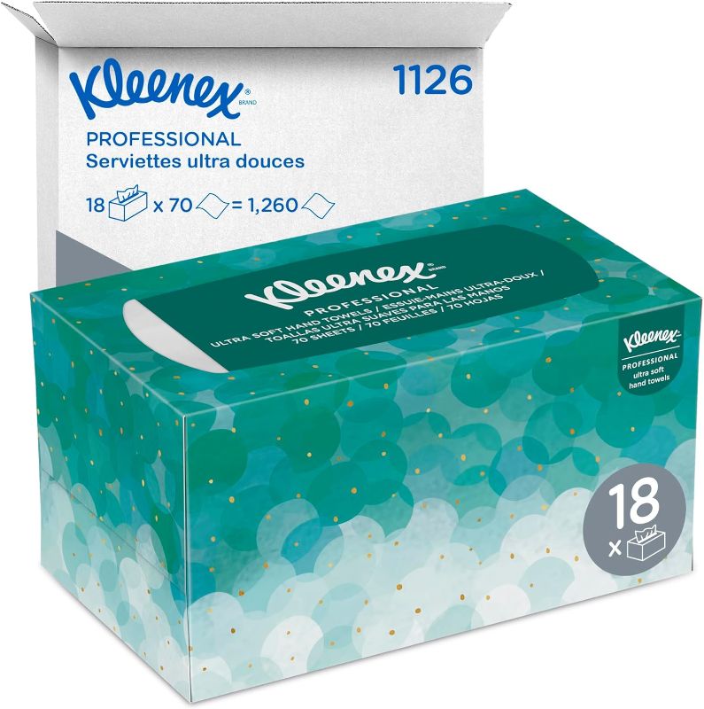 Photo 1 of Kleenex Hand Towels (11268), Ultra Soft and Absorbent, Pop-Up Box, 18 Boxes / Case, 70 Paper Hand Towels / Box, 1,260 Sheets / Case
