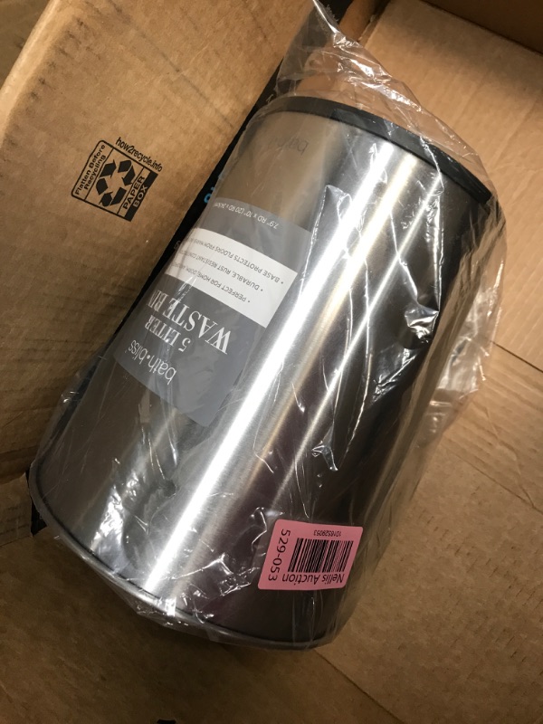 Photo 1 of 5 Liter Small Wastebasket | 11 Inches Height | Round Open Top | Trash Can | Bathroom | Bedroom | Kitchen | Dorm | Office | Disposal Waste Bin | Garbage Container | Stainless Steel