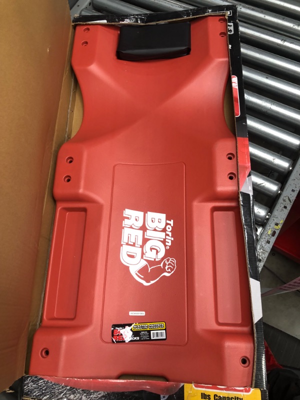 Photo 2 of **MINOR DAMAGE**BIG RED TRP6240 Torin Blow Molded Plastic Rolling Garage/Shop Creeper: 40" Mechanic Cart with Padded Headrest, Dual Tool Trays and 6 Casters, Red