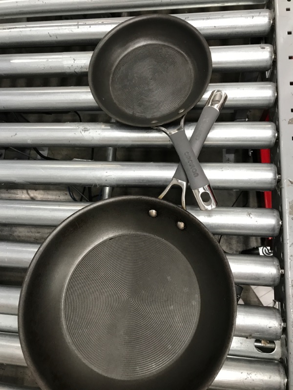 Photo 2 of *ONLY TEO PANS SEE PICTURES* Circulon Radiance Hard Anodized Nonstick Frying Pan Set - 8.5 Inch, 10 Inch, and 12.25 Inch , Gray & Radiance Hard Anodized Nonstick Sauce Pan/Saucepan with Straining and Lid, 3 Quart, Gray