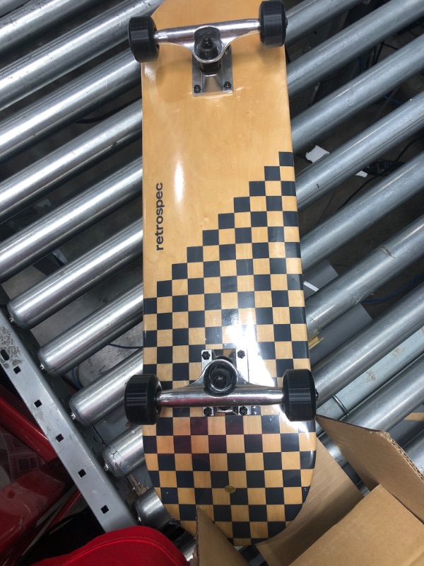 Photo 3 of Retrospec Alameda Skateboard Complete | Canadian Maple Wood Deck w/ 5.5 Inch Aluminum Alloy Trucks for Commuting, Cruising, Carving & Downhill Riding Black Checker 8"