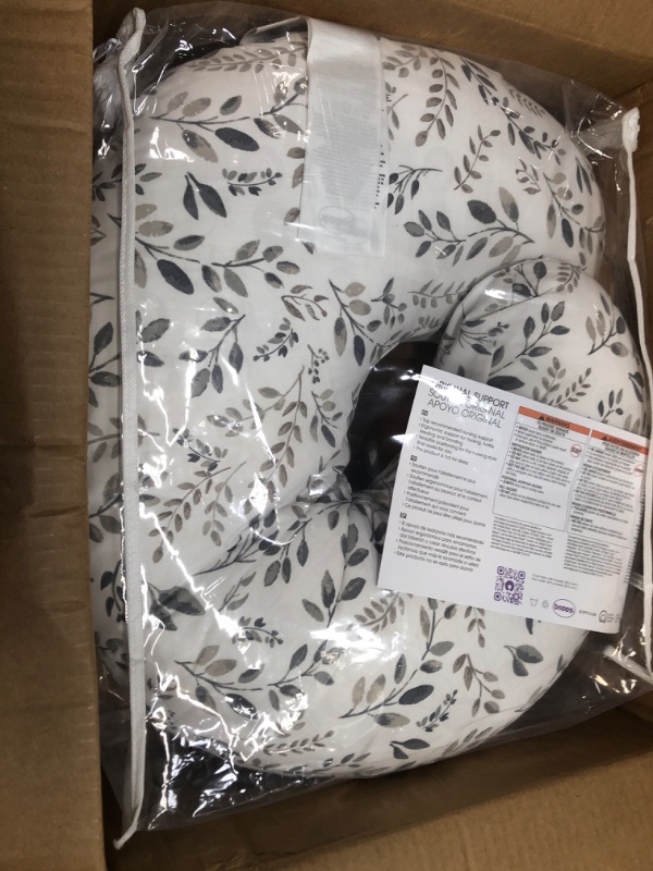 Photo 1 of Boppy Original Support Nursing Pillow, Gray Taupe Leaves, Ergonomic Breastfeeding, Bottle Feeding, and Bonding, Firm Hypoallergenic Fiber Fill, Removable Cover, Machine Washable