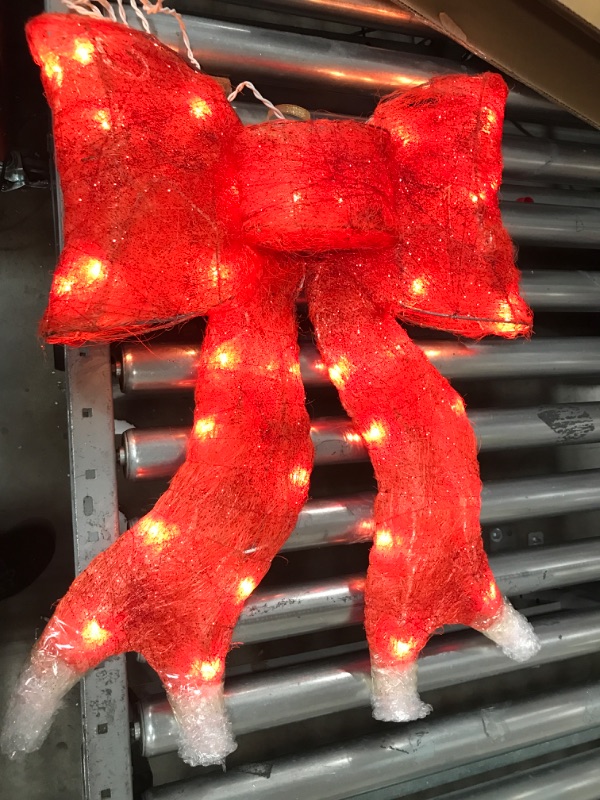 Photo 2 of 24" Pre-Lit Red Wavy Decorative Bow Hanging Ornament - Clear Lights