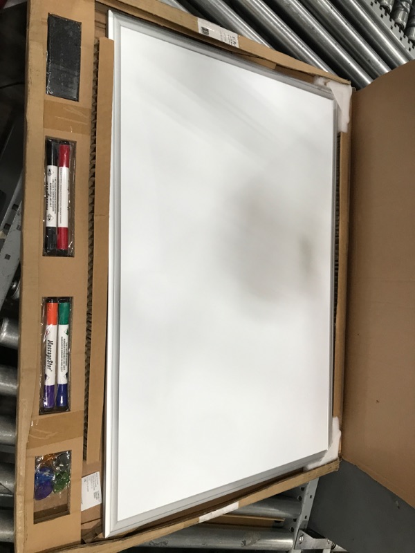 Photo 2 of MessageStor 2 feet x 3 feet Dry Erase Board, 24 in x 36 in White Board, with Markers, Magnets, and Magnetic Eraser Accessories, for Offices, Presentations, Classrooms, Home School, Memo Board