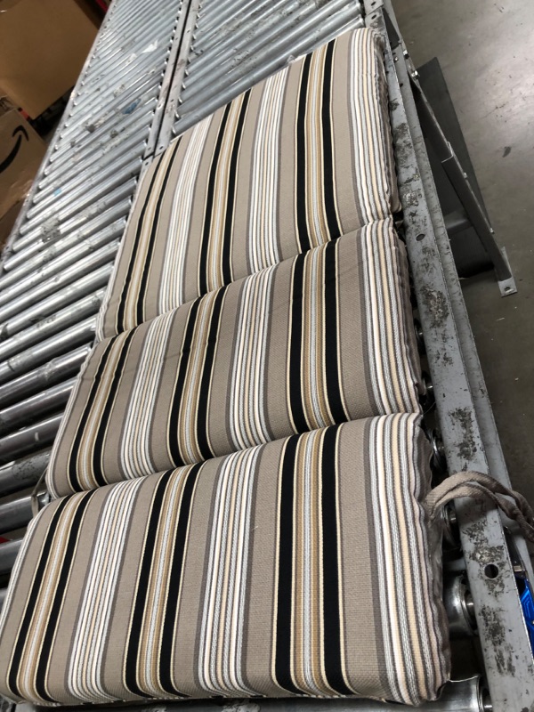 Photo 1 of 42.5-in x 21-in Taupe Grey Linen Stripe Patio Chaise Lounge Chair Cushion
