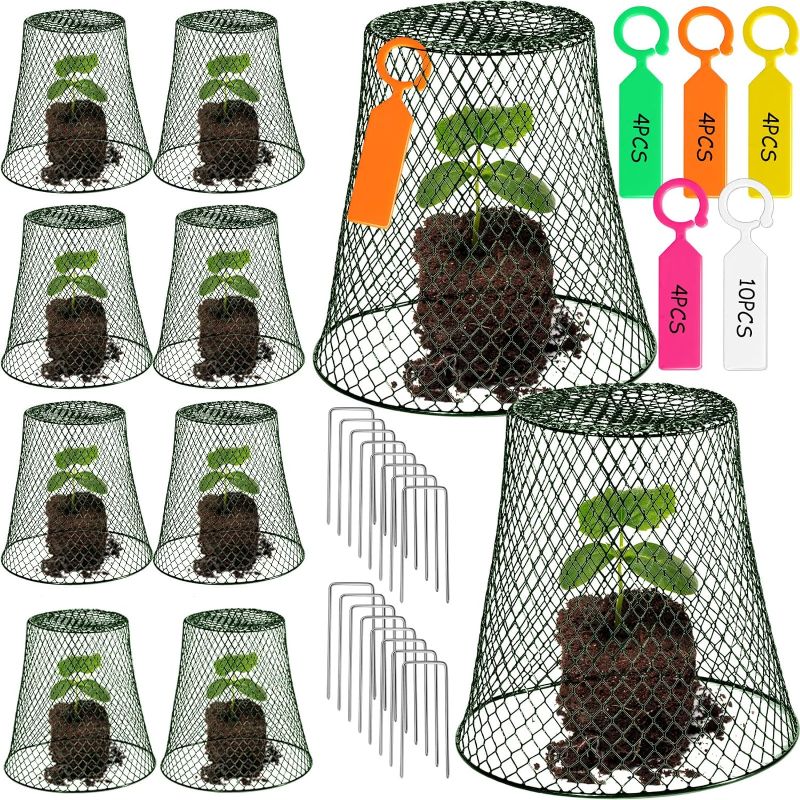 Photo 1 of 10 Pieces Chicken Wire Plant Covers Wire Garden Cloches Chicken Wire Cloche Plant Protector Metal Heavy Duty Garden Plant Cloche for Keeping Bunnies Chicken Squirrels Birds Other Out(9×9in) See less