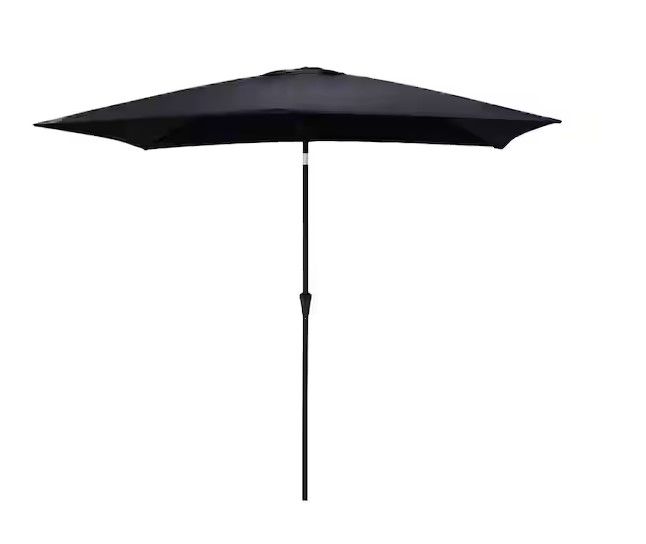 Photo 1 of 6-1/2 ft. x 10 ft. Rectangular Aluminum Market Tilt Patio Umbrella for Outdoor in Black Solution Dyed Polyester
