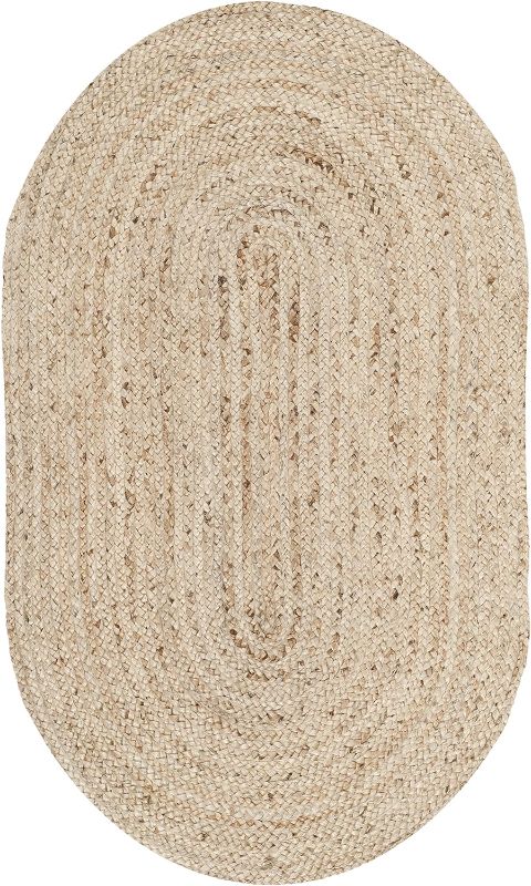 Photo 1 of 8'  oval Oval, Natural, Handmade Flat Weave Jute, Ideal for High Traffic Areas in Living Room, Bedroom